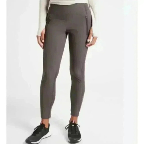 Athleta Women’s Headlands Hybrid Moto Tight Zipper Pockets Taupe Size 6 - Picture 4 of 12
